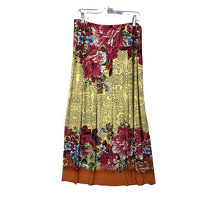 Kelly & Diane Maxi Skirt Women XL Floral Roses Colorful Knit Stretch Boho Long